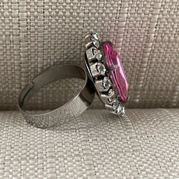 Women Rings Faux Pink Stone Jewelry Crystal Silver Tone Fashion Ring Size 7-8 - Picture 6 of 7